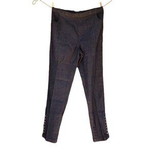 Salon Studio Side Button Elastic Waist Pull On Denim Style Pant Size L